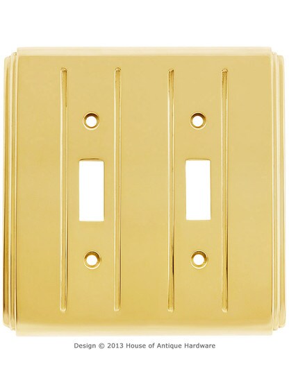 Streamline Toggle Switch Plate - Double Gang in Unlacquered Brass.
